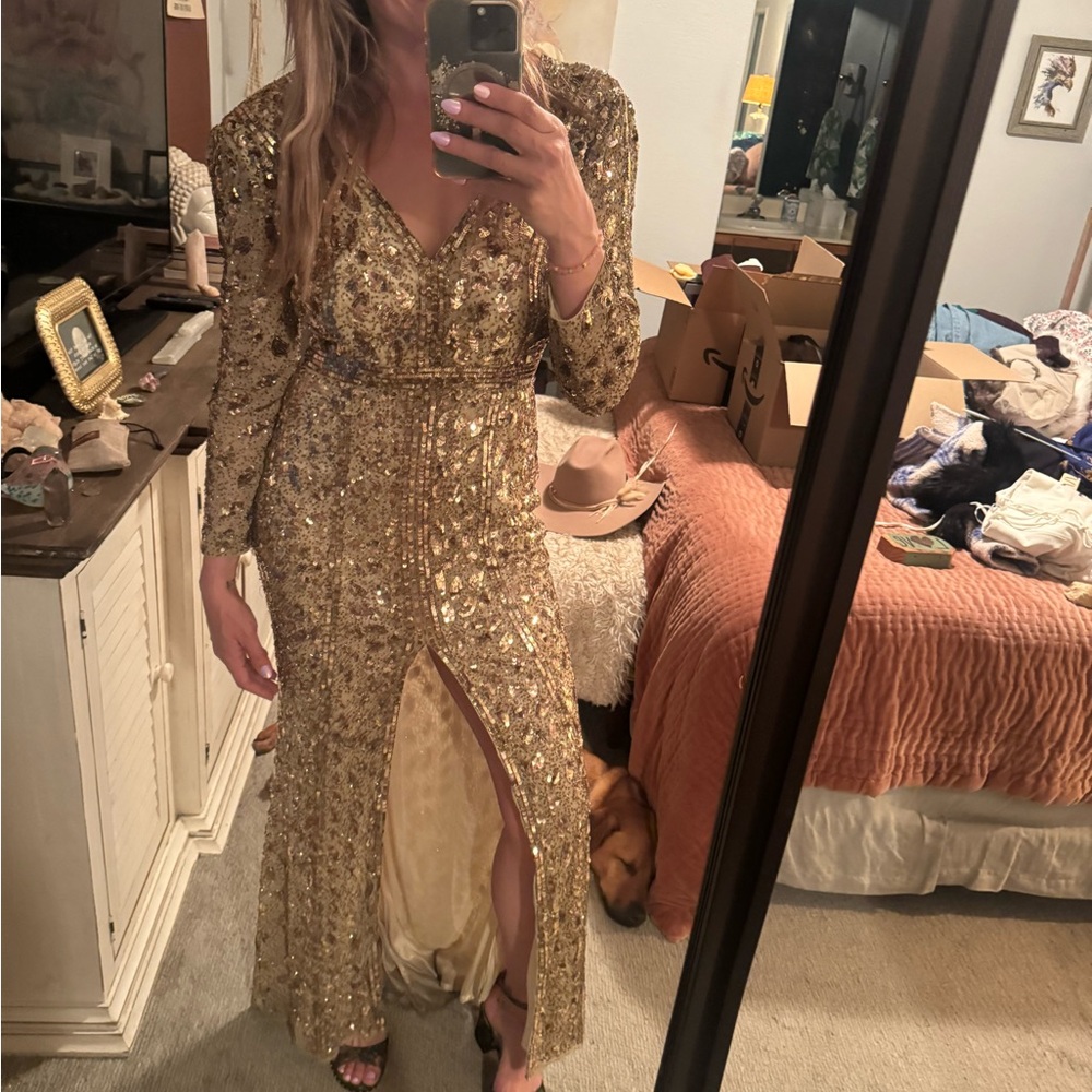 Mac Duggal Elegant Gold Glitz Gown